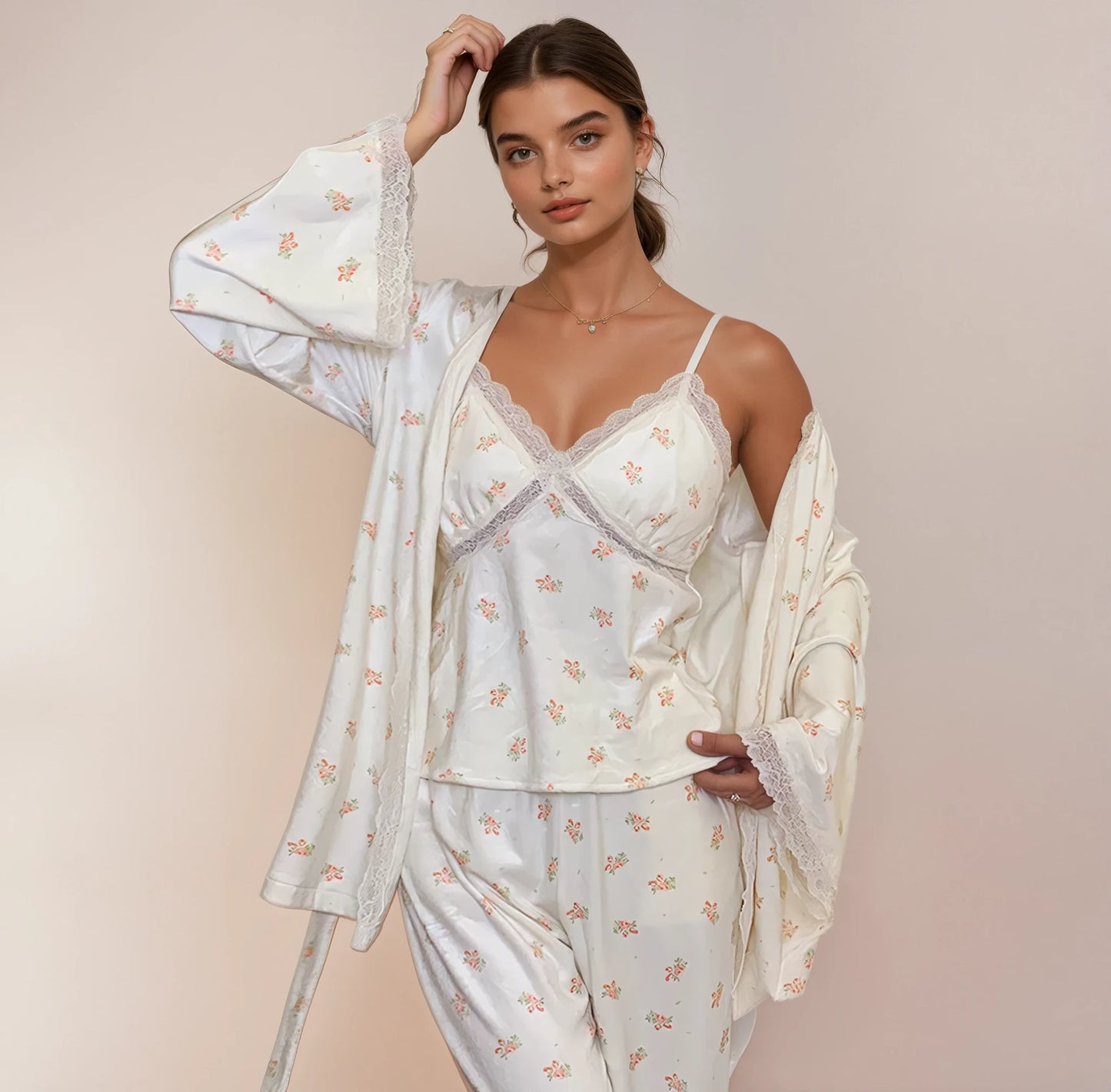 Mink Velvet & Sweet Print Cami, Pants & Cardigan