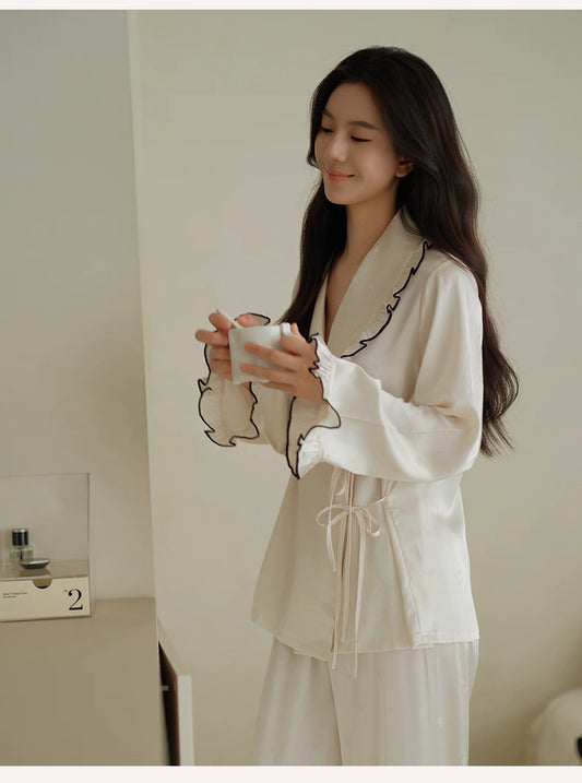 Luxury Ice Silk PJ Set - White