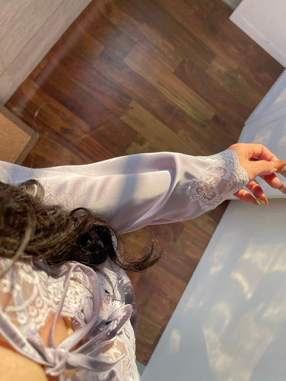 Front-tie open cardigan-style sleepwear set