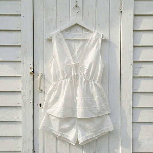 White Cotton Padded Pyjama Set/Loungewear Set