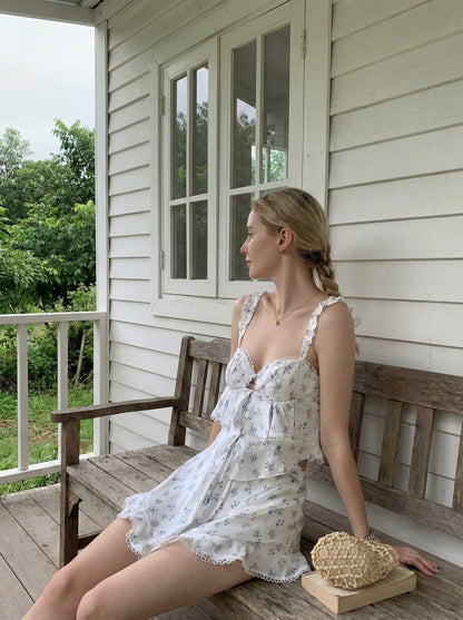 Ruffle Trim & Tie Front Sexy Sleepwear set