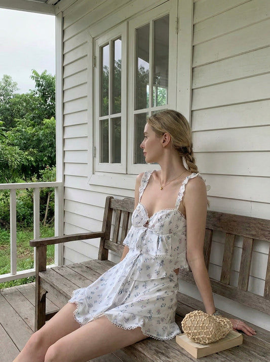 Ruffle Trim & Tie Front Sexy Sleepwear set