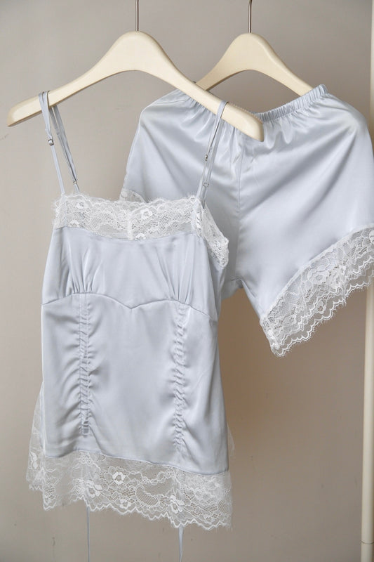 Pastel Blue Satin Cami Shorts Set
