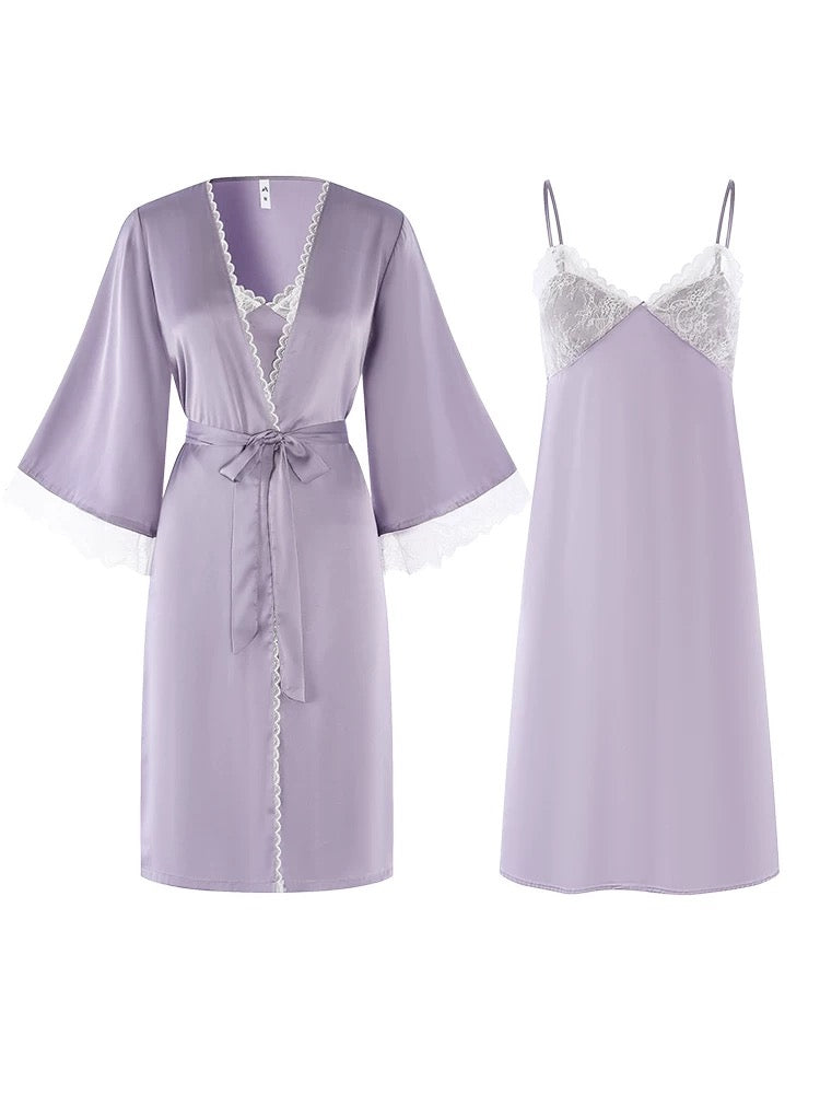 Lavender Luxury Silky Loungewear Dress & Robe