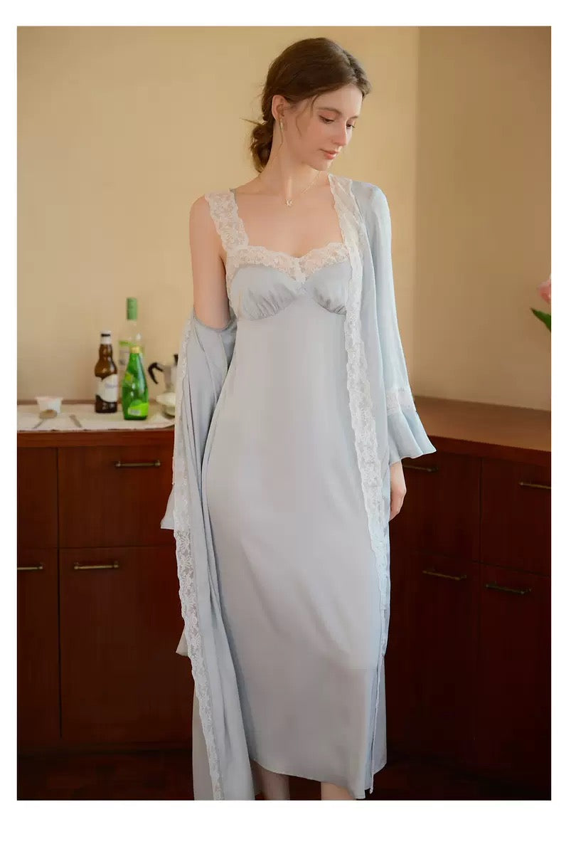 French Lace Long Nightgown and Robe Set