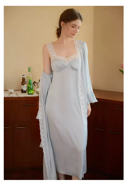 French Lace Long Nightgown and Robe Set