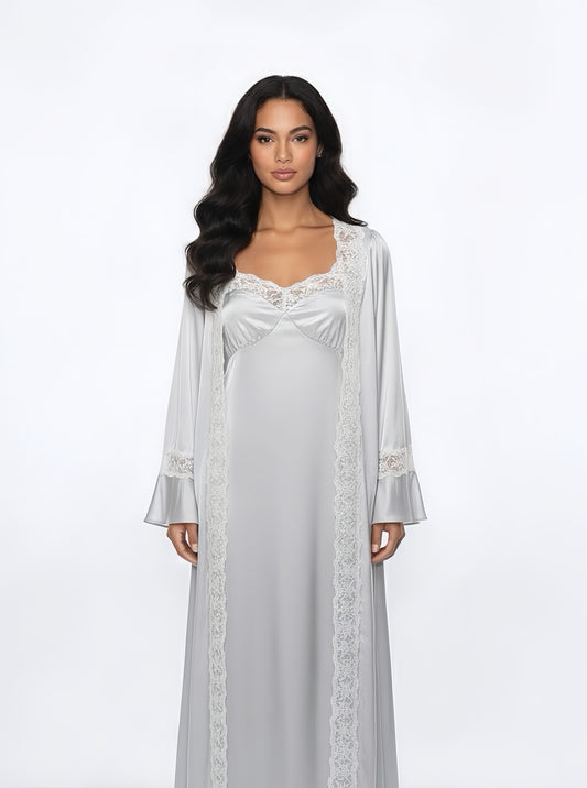 French Lace Long Nightgown and Robe Set