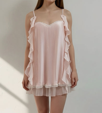 Pleated Ruffle Camisole Sleep Dress - Mint