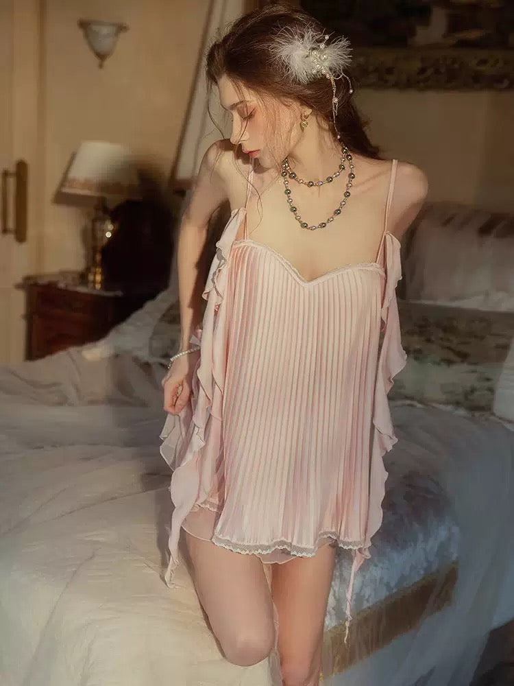 Pleated Ruffle Camisole Sleep Dress - Mint