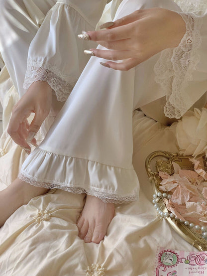 Satin Lace Pajama Set - Black