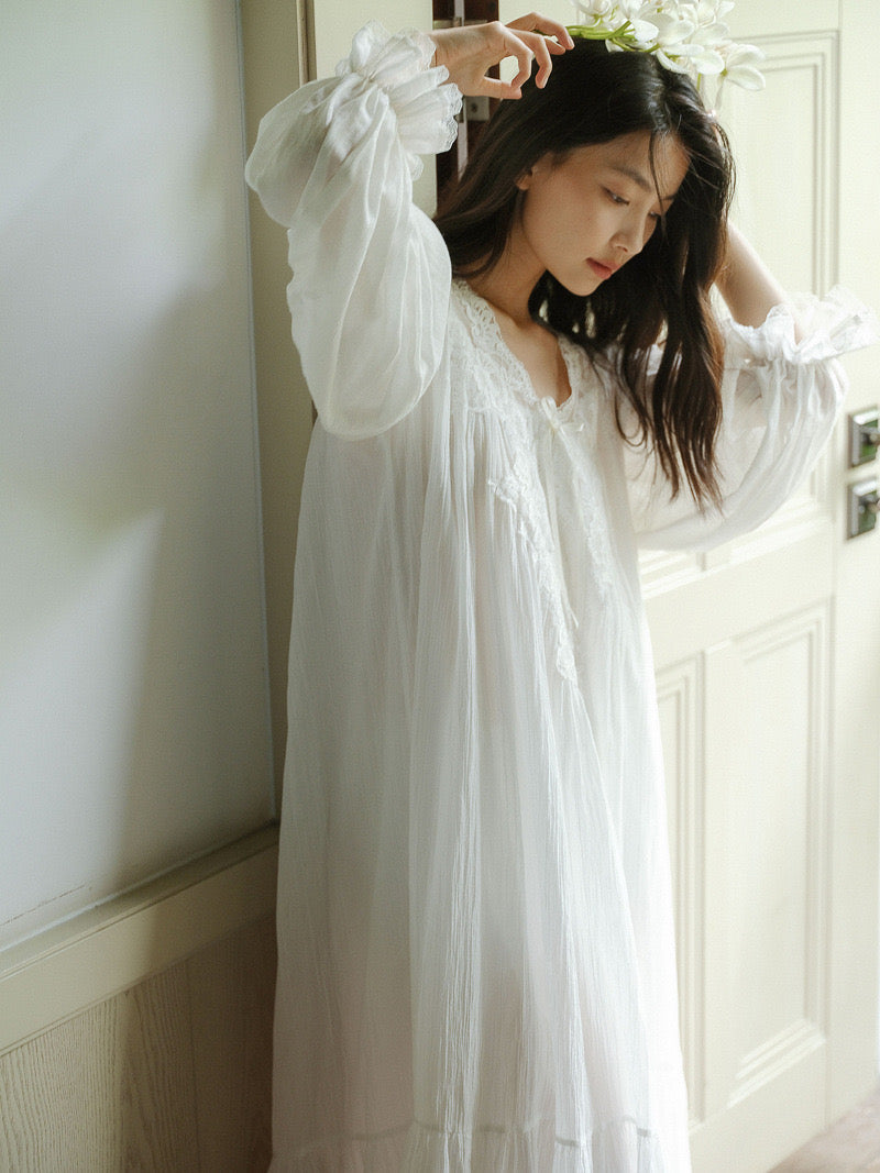 Sweet Lace Cotton Nightdress - White