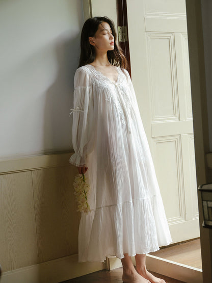 Sweet Lace Cotton Nightdress - White