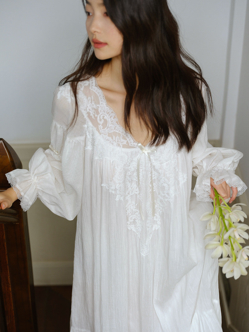 Sweet Lace Cotton Nightdress - White