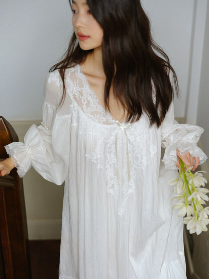 Sweet Lace Cotton Nightdress - White