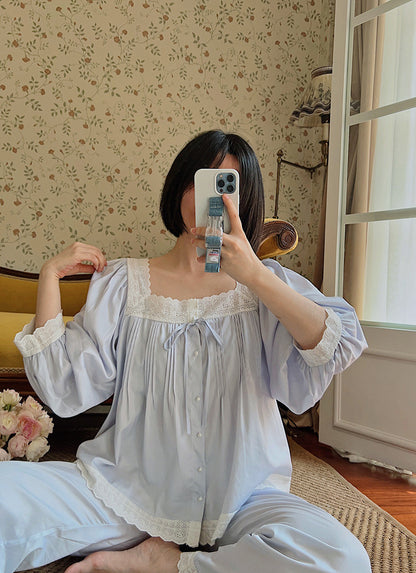 Vintage Style Lace Loungewear - Blue