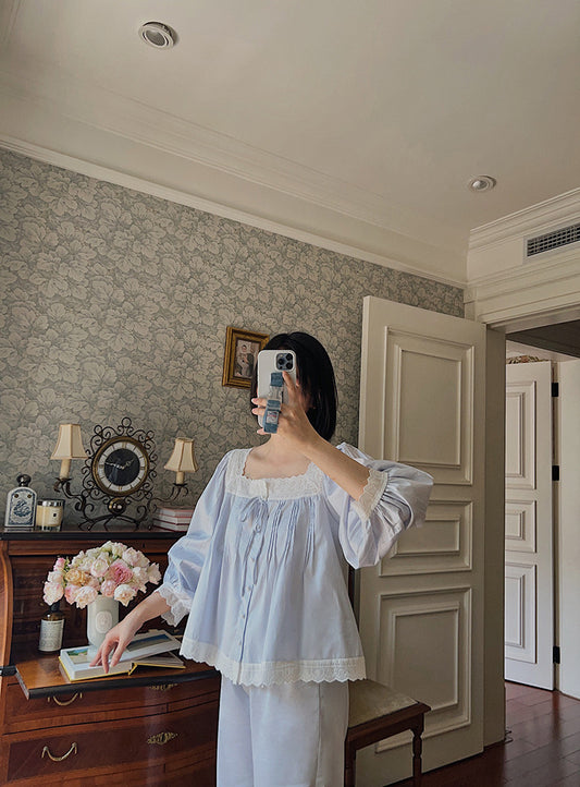 Vintage Style Lace Loungewear - Blue