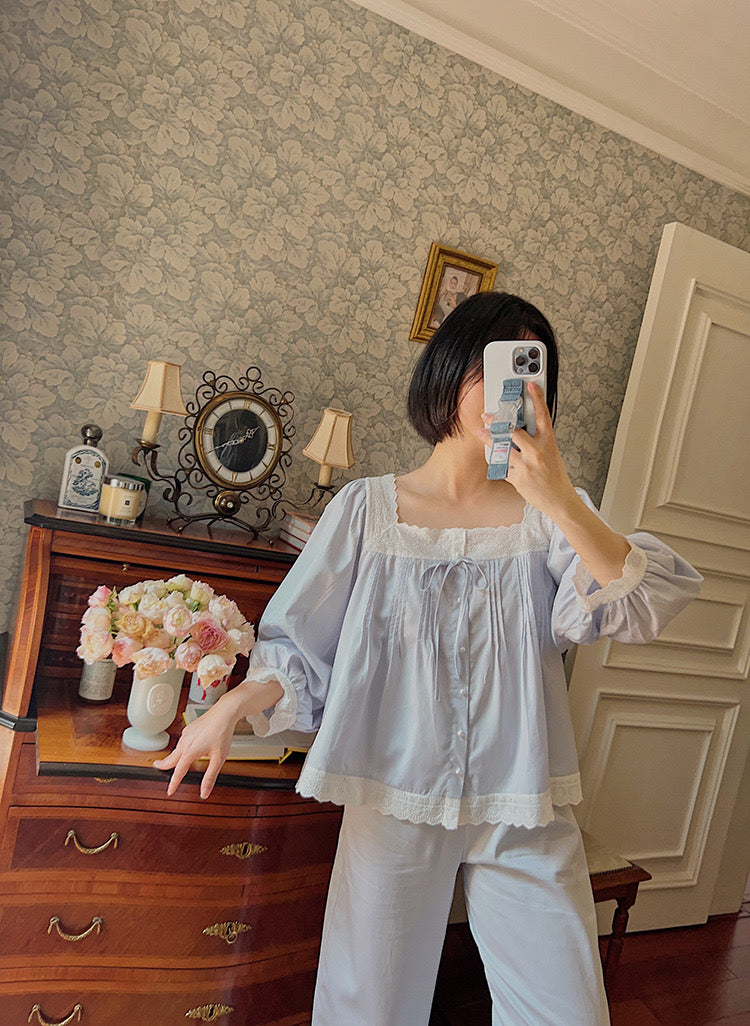 Vintage Style Lace Loungewear - Blue