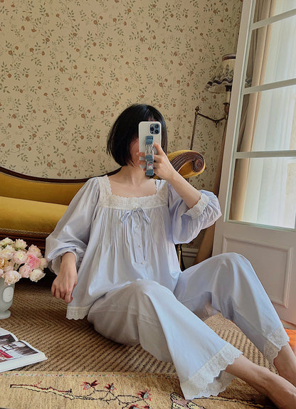 Vintage Style Lace Loungewear - Blue