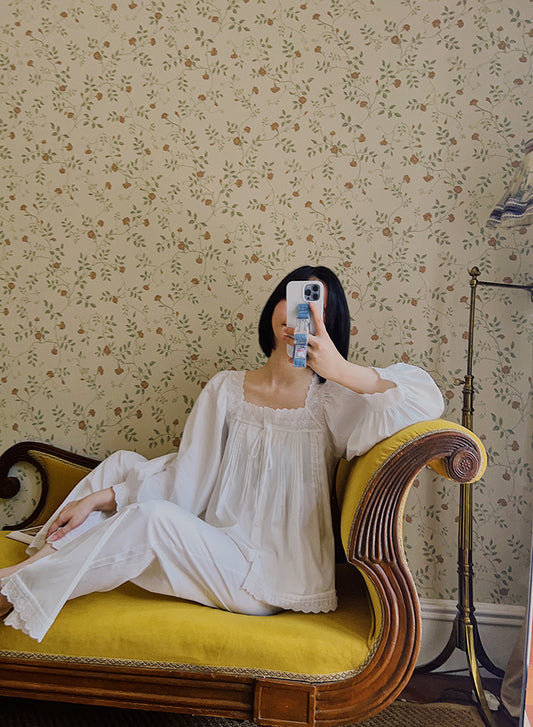 Vintage Style Lace Loungewear - White