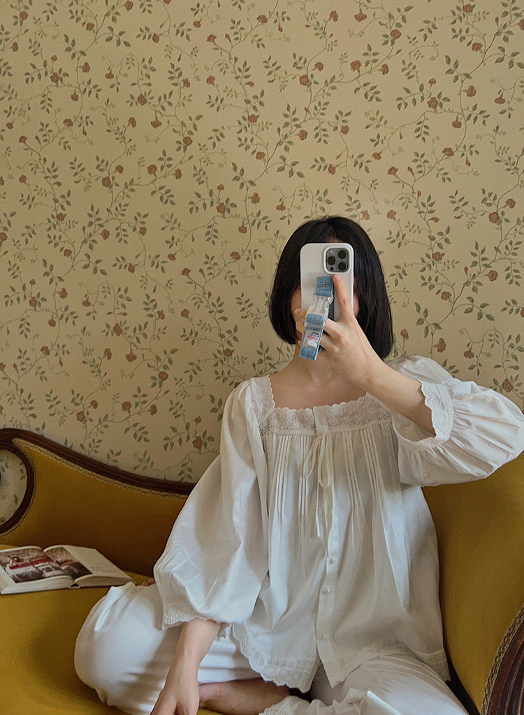 Vintage Style Lace Loungewear - Blue