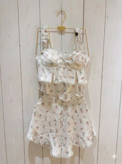 Ruffle Trim & Tie Front Sexy Sleepwear set