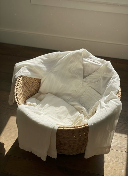 White Cotton Pajama Set with Lace Trim