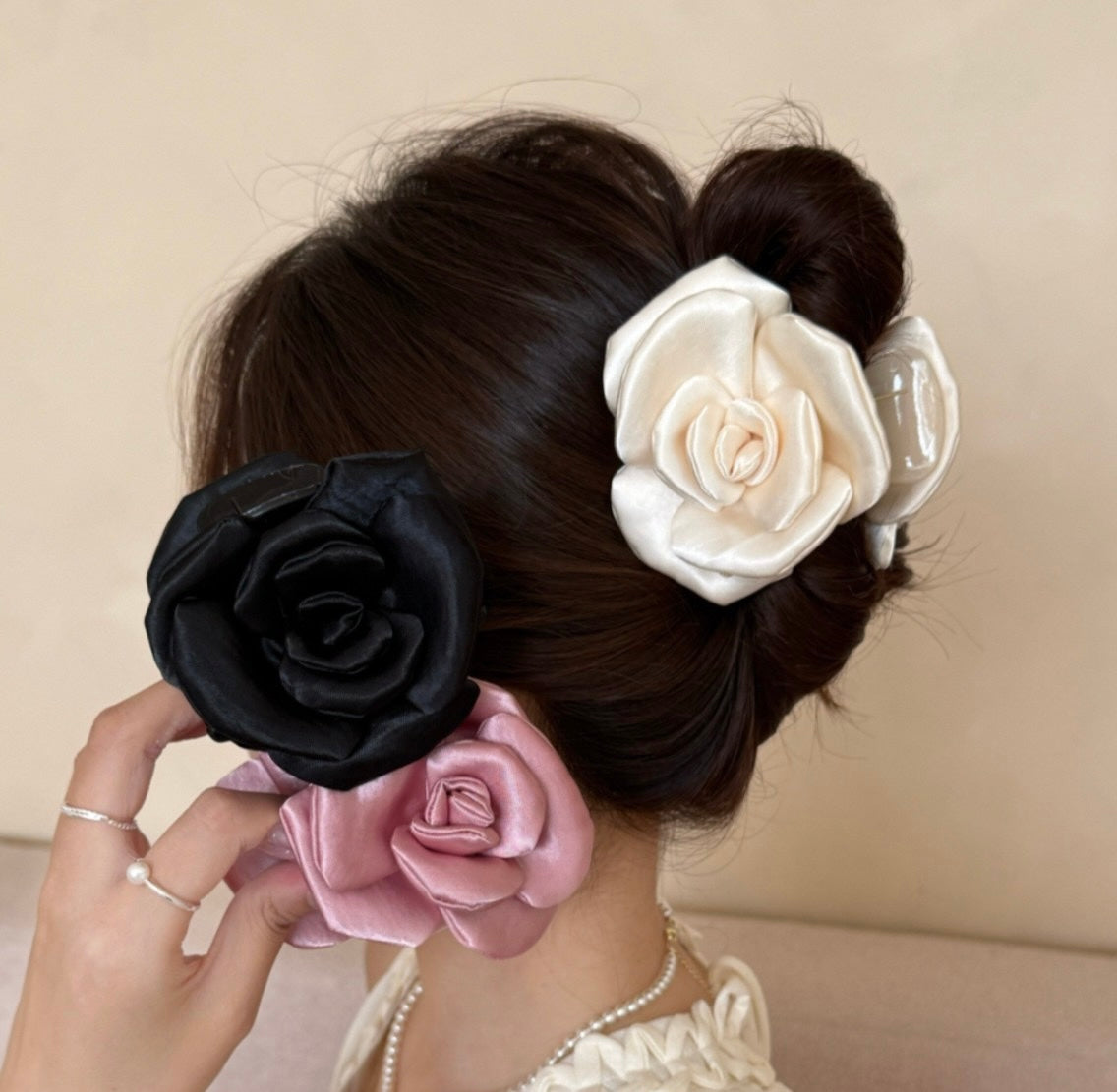 Rose Hair Clip - Beige