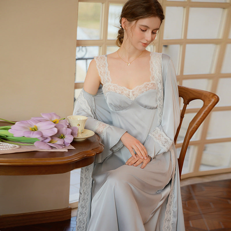 French Lace Long Nightgown and Robe Set