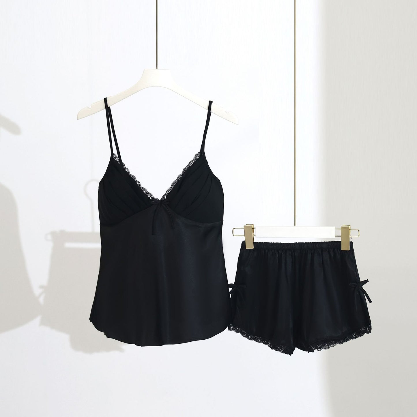 Shimmer Silk Pajama Set with Lace Trim