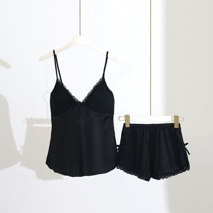 Shimmer Silk Pajama Set with Lace Trim