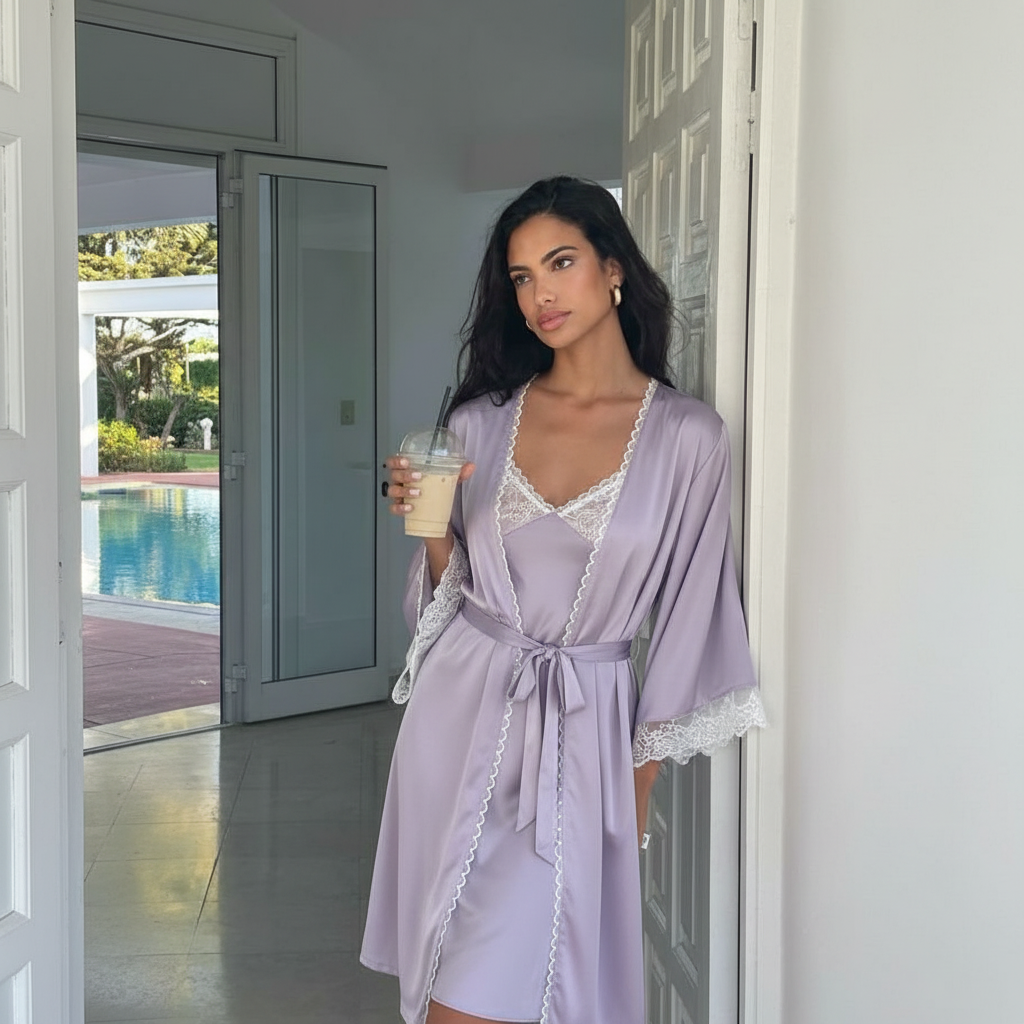 Lavender Luxury Silky Loungewear Dress & Robe